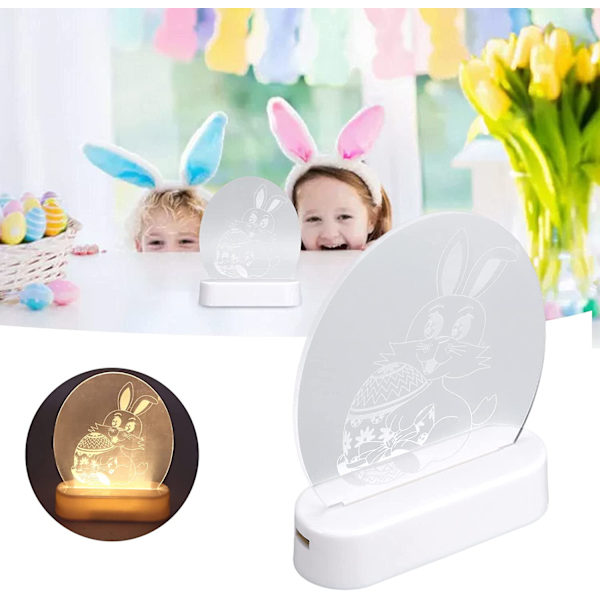 Kanin 3D nattlys, kanin som holder eggmønsterlampe energisparende LED påske lys batteridrevet skrivebord bordlamper for soverom stue barn