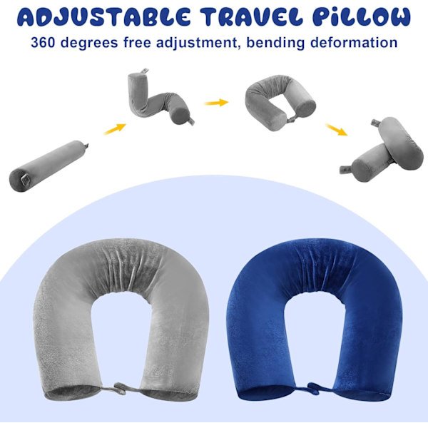 2-pack Resväska Nackkudde Twist Memory Foam Nackstöd Justerbar Nackkudde för Resor Flygplan för Nacke Böjbar Rullkudde för Haka, Axel Pa