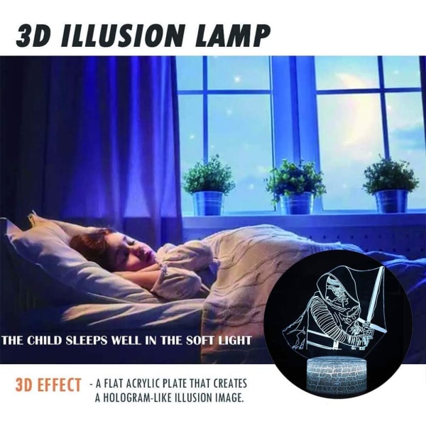 3D Illusion Star Wars nattlampa, 7 färgbyte dekorlampa