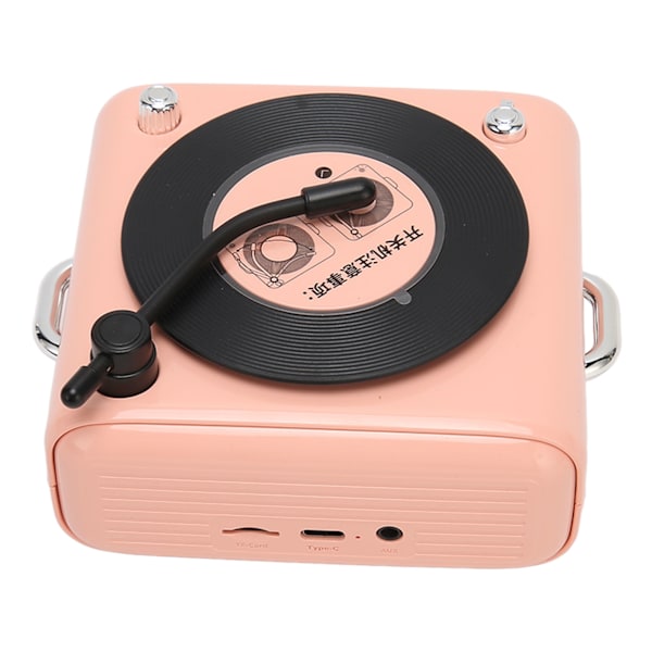 Bluetooth 5.0 høyttaler Vinly platespiller stil gammeldags klassisk stil høy volum trådløs Bluetooth høyttaler Pink
