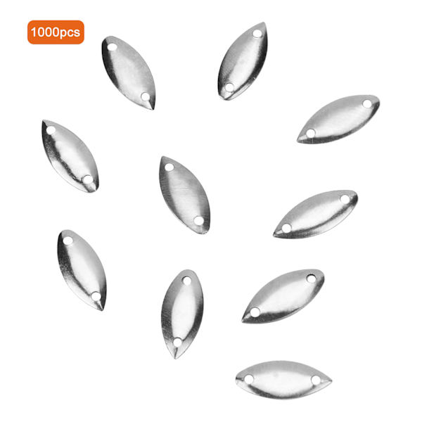 1000 st mässings dubbla hål bete form paljetter bröllop kläder tillbehör (Silver 7x15mm)