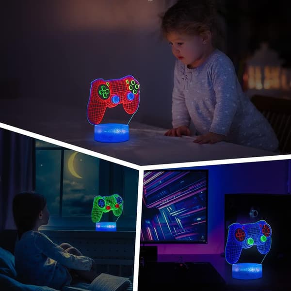 3 i 1 Oppgradert Gamepad Videospillrom Dekor 3D Nattlys