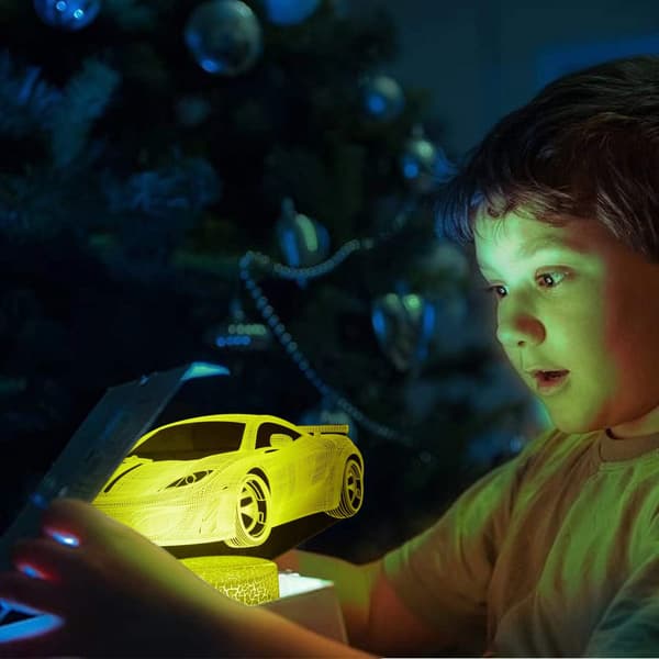 Bilgave til gutter, Racing Car 3D LED illusjonslampe, nattlys for gutter