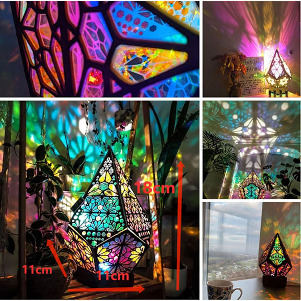 Färgglad 3D Geometri Projektionsnattlampa Vintage Bohemian