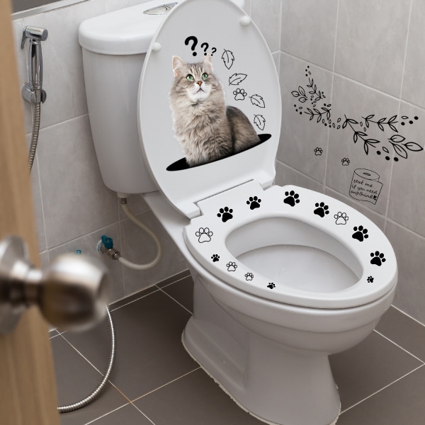 Katt 3D Toalettstolsskydd Lock Dekal Väggmålning Konst Affisch Bakgrund för Badrum Sovrum Väggdekal