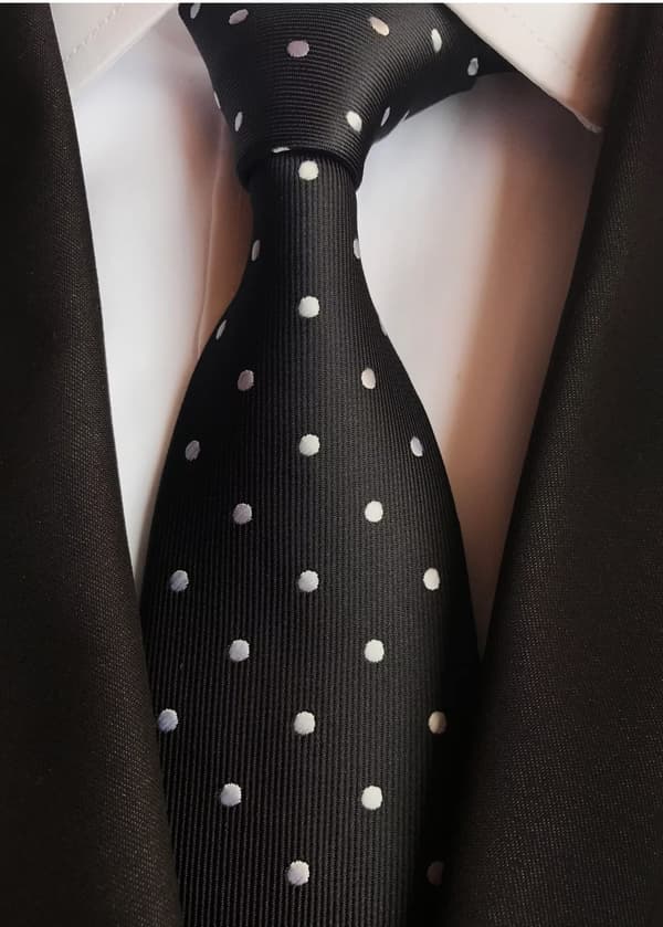 Herre sort hvid prikket slips, 3,15\" bredde 57\" længde, jacquardvævet mikrofiber polyester slips, klassisk formel forretningsbryllup Black Small Dot