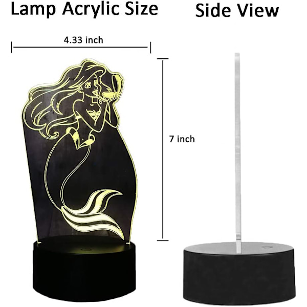 Vakker Den Lille Havfrue Leke Prinsesse Ariel RGB 3D Illusions Nattlys Romantisk Jenteleker LED Skrivebordslampe Bursdagsgave Barfest Hjemmedekor C