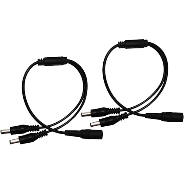 2-pak 1 til 2-vejs DC-strømsdeler-kabel, tøndestop 5,5 mm x 2,1 mm til CCTV-kameraer, LED-lysstrimler og mere