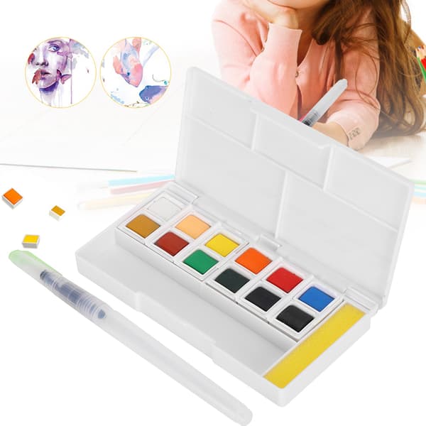 Solid Watercolor Paint Barn för Barn Handmålad Student Bärbar Box Gouache Set 12 Färger