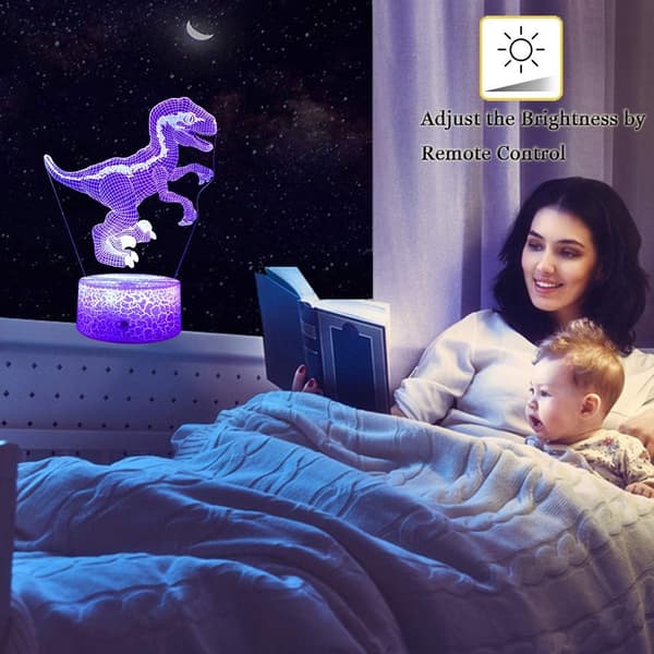 Dinosaur 3D Illusion Lampe Natlys til Børn Sengbordlampe