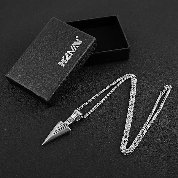 Herre Arrowhead Arrow rustfrit stål vedhæng halskæde med stål hvede kæde Silver