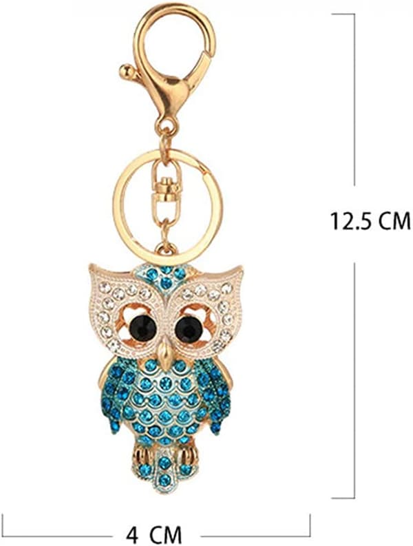 Mode Rhinestones Ugle Nøglering, Guldglitrende Legering Nøglering Blue