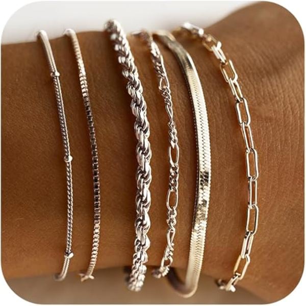 Guld Armband för Kvinnor Vattentäta, 14K Äkta Guld Smyckeset för Kvinnor Trendiga Tunna Snygga Stackbara Modeaccessoarer Presenter för Kvinnor Sliver