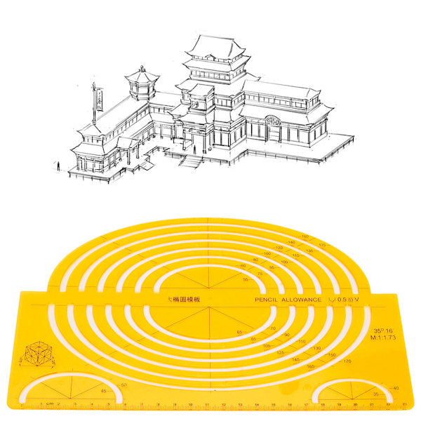 Multifunksjonell og holdbar arkitektonisk designtegning mal hul geometrisk linjal (4352)