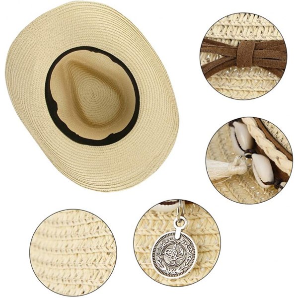 Dam Sommar Halm Denim Cowgirl Hat Solhatt Bred Brätte Beac Beige