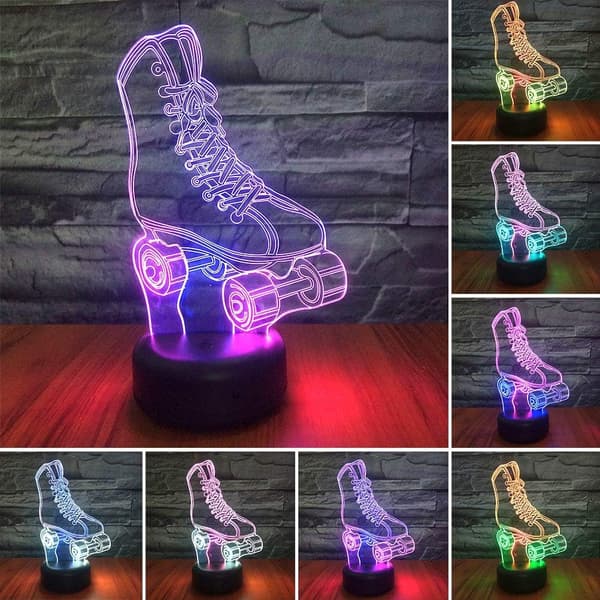 Rulleskøjte LED 3D Illusion Natlampe USB Hjul Skøjteløb S