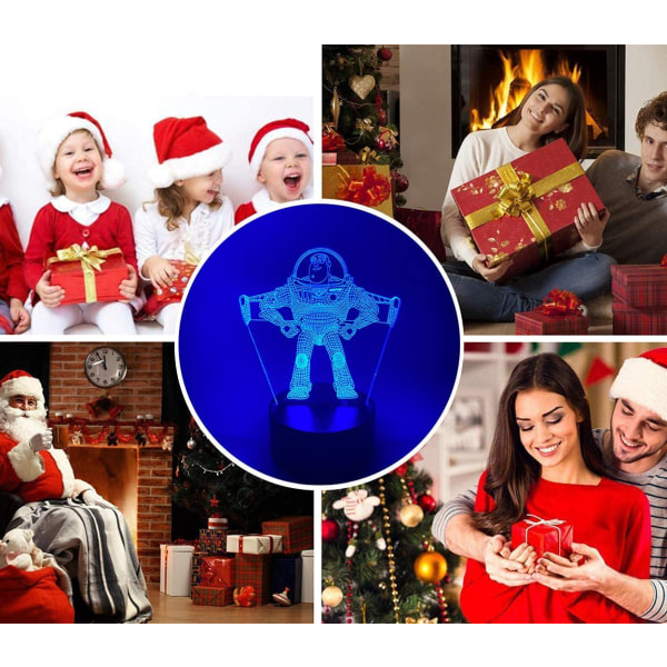 Toy Story Pixar Ultimate Buzz Lightyear Spaceman 3D LED Optisk Illusionslampe for Soverom med Fjernkontroll 7 Farger Astronaut Actionfigur Nattlampe