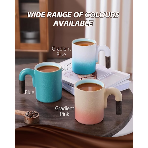 Vintage Kaffekrus - 414 ml Latte Kop med Træhåndtag til Cappuccino Latte Art Drikkevarer Elegant Keramisk Te- og Kaffekrus Sød Idé Pink