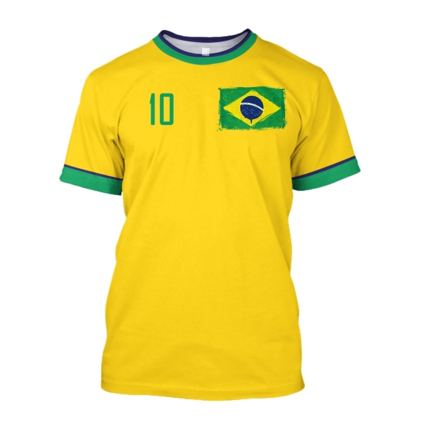 Brasilien Jersey Herr T-shirt O-hals Överdimensionerad Kortärmad Herrkläder 3D-tryck Brasiliansk flagga Val Fotbollslagströja,Q00126T,M