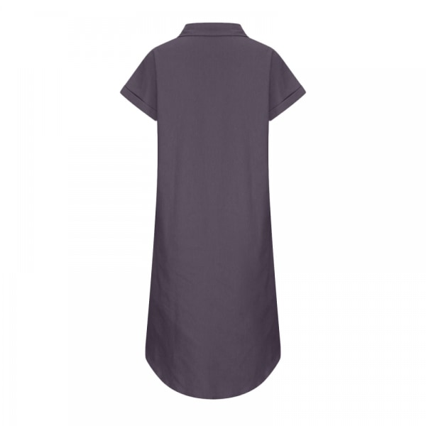 Klänning Kortärmad V-ringad Casual skjortklänningar (svart grå L)