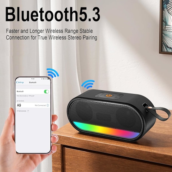 Bärbar Bluetooth-högtalare med LED-lampor, 24W Högt ljud med kraftfull bas, Bärbar trådlös upp till 10 timmars speltid, Inbyggd mikrofon Bluetooth