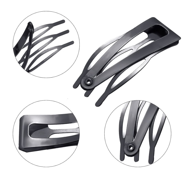 24 stk. dobbelt greb hårklemmer metal snap hårklemmer kvinder hår barrettes til hår styling, salonartikler Gun Black