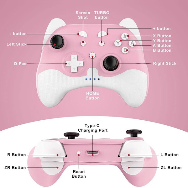 Switch Pro-kontroller for Nintendo Switch/Switch Lite/OLED, trådløs Switch-kontroller med LED-lys og vekkefunksjon, ergonomisk sklisikker