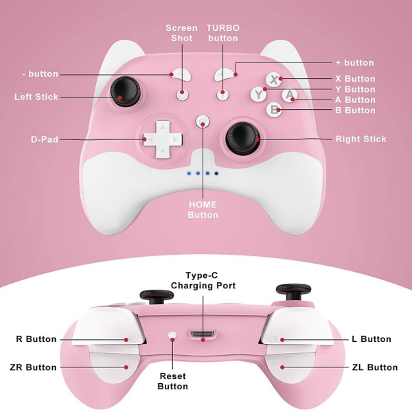 Switch Pro -ohjain Nintendo Switchille/Switch Litelle/OLEDille, langaton Switch-ohjain LED-valolla ja herätystoiminnolla, ergonominen liukumaton