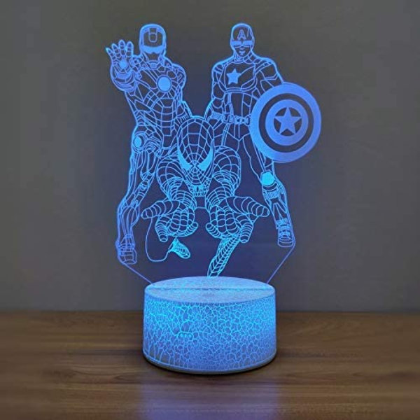 Spider Hero Natlampe Jern Captain America Mand 3D Optisk Illusion Lampe 7 Farver, Fødselsdag Julegaver til Børn Touch Light Borddekoration