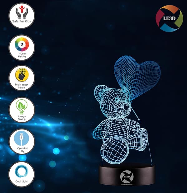 3D Optisk Illusions Natlampe - 7 LED Farveskiftende Lampe