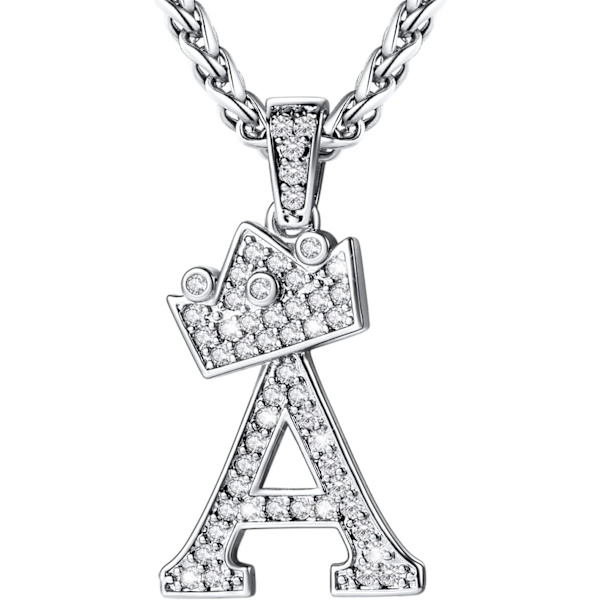 Krone Initial A-Z Halskæde, Iced Out Bogstav Vedhæng med 22-24 Tommer Kæde, Mænd Kvinder Bling Hip Hop Alfabet Navn Smykker Gave Store Initialer Halskæder A Silver