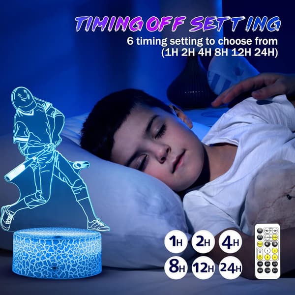 Baseball 3D Illusjonslampe, Sports 3D Nattlys med Timer