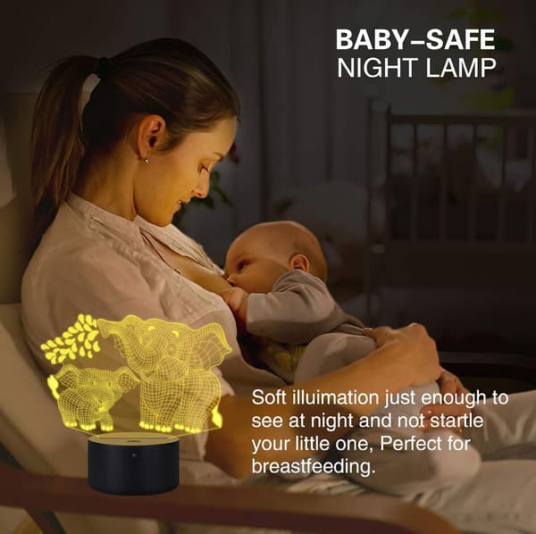 Elefant 3D Lampe Nattlys, LED Illusionsnattlys Soveromsdekor Lys med Dimmefunksjon