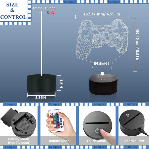 3D Gamepad Lampe Spillkonsoll Nattlys 3D Illusjonslampe fo