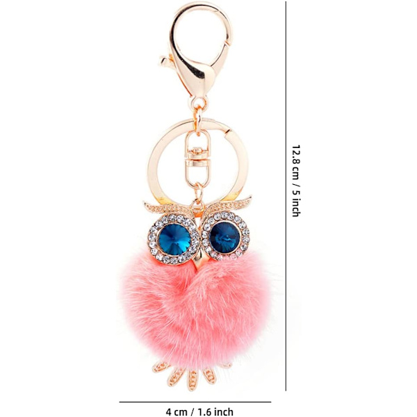 Uggla fluffig nyckelring handväska berlocker accessoarer plånbok nyckelring pink
