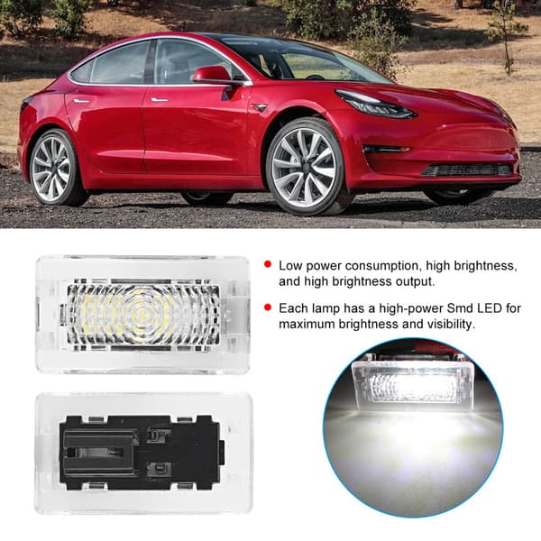 1 Par 6000K Dør LED Bagasjerom Lampe Hvit Belysning Interiør Advarselslys Passer til Tesla Model 3 S X