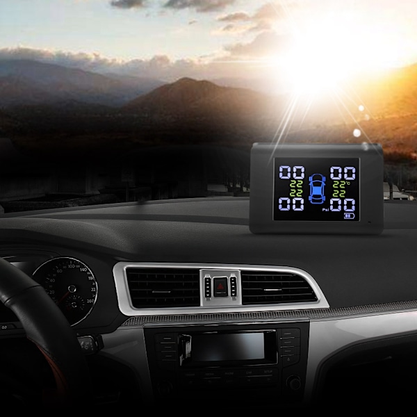 Solcellsdriven TPMS 2.4 tum Bil Däcktrycksövervakningssystem med 4 Externa Sensorer ADAS Alarm