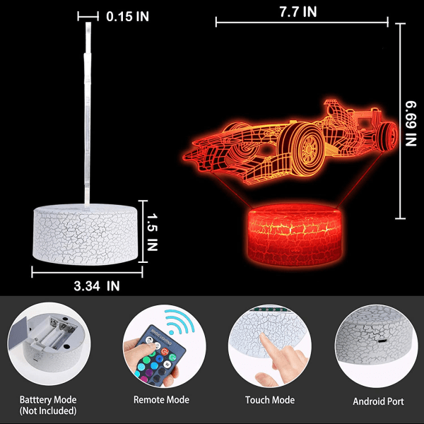 Formula F1 Race Sportsbil Roadster Illusions LED Bordlampe Dekor Nattelys med 16 Farger Berøring