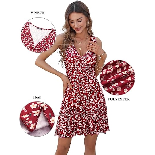 Naisten kesän hihaton seksikäs kietaisumekko V-kaula-aukolla kukkakuvioinen minimekko XXL
