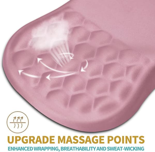 Ergonomisk musemåtte med håndledsstøtte, massage design smertelindrende musemåtte, memoryskum og skridsikker PU-base til trådløs mus, hjem Pink