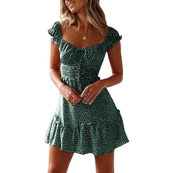 Dame Sommer Flæseærme Sweetheart Udskæring Print Kjole Mini Kjoler M