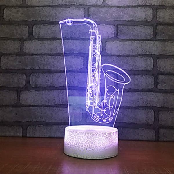 3D Saxofon Natlampe Illusion Natlampe 7 Farve Ch