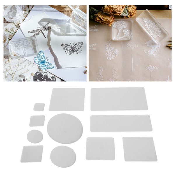11 stk gjennomsiktig akryl klar stempelblokk pad DIY håndlaget håndverksverktøy (rundt hjørnesett)