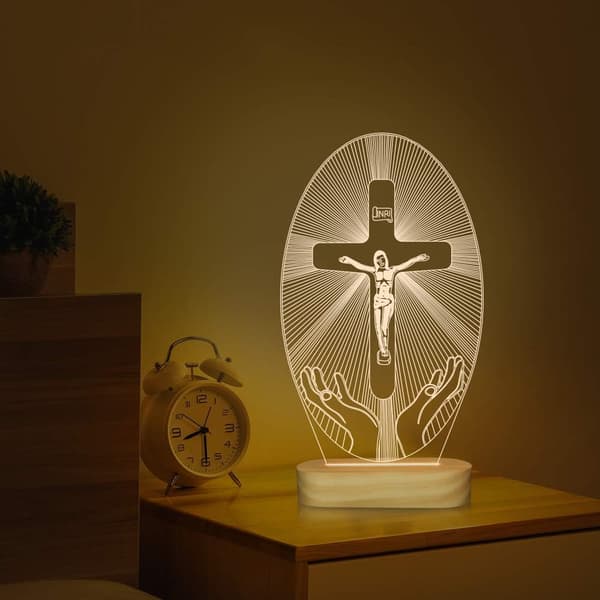 3D Illuusio Lamppu Jeesus Risti Yövalo, USB-virta Lämmin Väri
