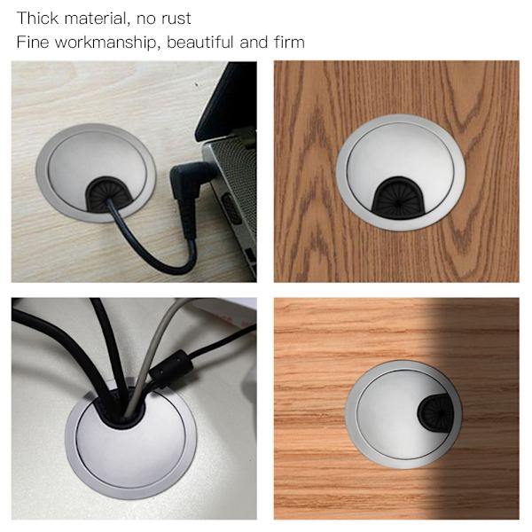2 stk bordgrommet skrivebord borduttak kabel ledningshull sinklegering toppdeksel 58mm