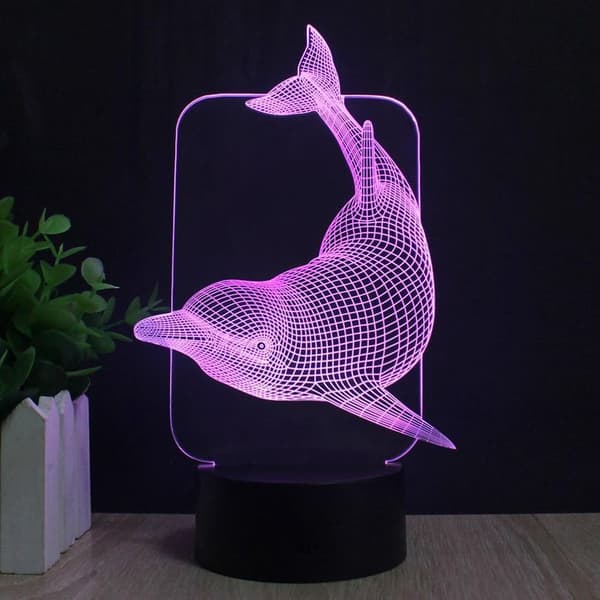 Delfin 3D Illusjonslampe YKL World LED Bord Nattlys 7 C