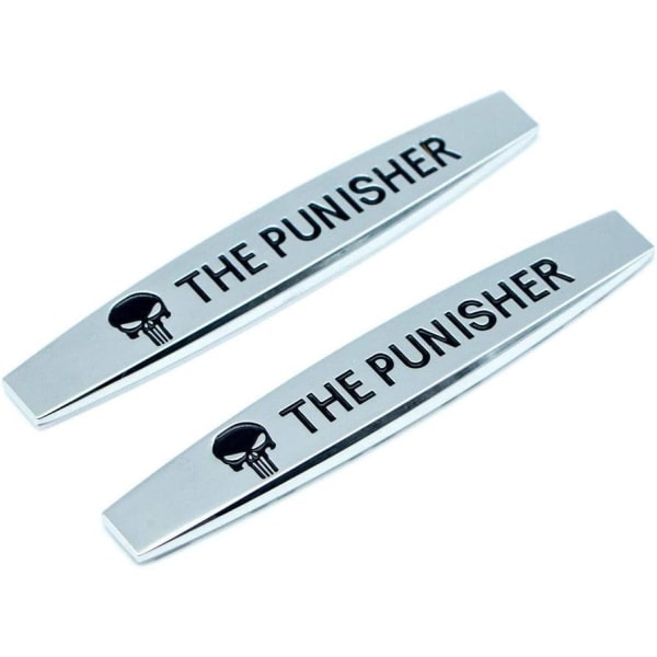 2X The Punisher Skull Silver Car Emblem 3D Metal Side Fender Decal Auto Badge Sticker