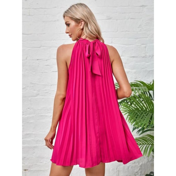 Halter-mekko Mini Swing Plisseerattu A-linjainen Löysä Mekko(Rose S)