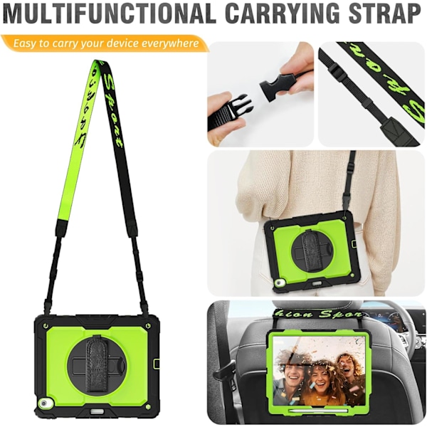 Etui til iPad Air 11 tommer (M2 2024), Sh0ckproof Design med Penneholder/Skjermbeskytter/Roterende Håndstropp, Beskyttelsesdeksel fo Green New iPad Pro 11 2024
