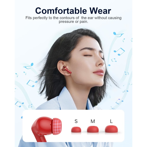 Langattomat nappikuulokkeet Bluetooth-kuulokkeet, 40 tunnin toistoaika Stereo IPX5 vedenpitävät nappikuulokkeet, LED-virranäyttö Langattomat nappikuulokkeet mikrofonilla Red